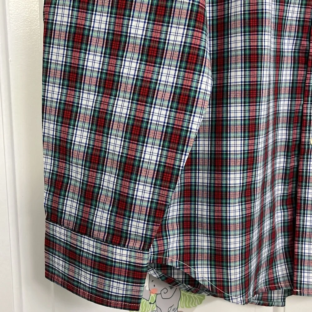 CHAPS NEW Red Green White Plaid Formal Long Sleeve Botton Down Shirt Boys Size L